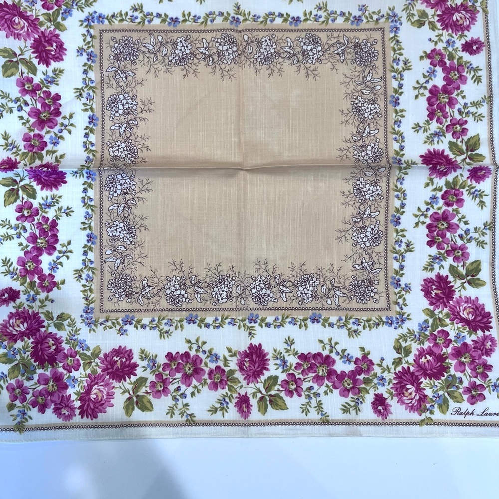 Handkerchief VTG Ralph Lauren Mini Scarf Women Floral Cotton Pocket Square 19.5 - Picture 10 of 11